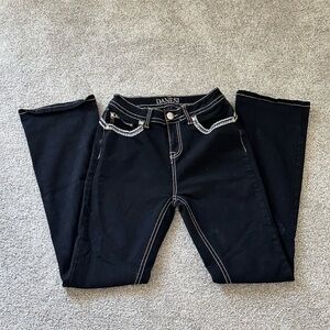 Black Flare Wide Leg Jeans with Contrast Stitching